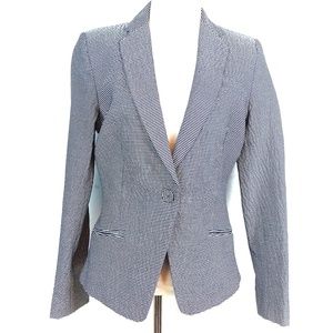 MNG Navy and White Stretch Seersucker Blazer